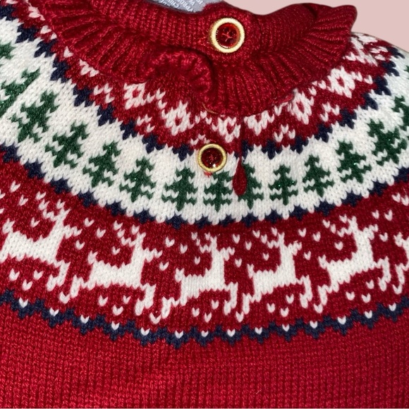 NEW TAHARI BABY FAIR ISLE KNIT SWEATER ROMPER SET• BONNET•TIGHTS•S/3-6M - Picture 5 of 12